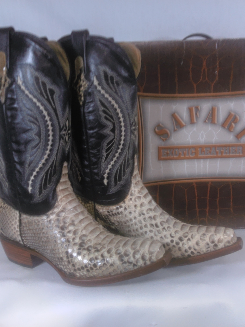 Safari Exotic Leather Women's  Python Heeled Boots with Black Shaft